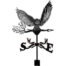 Owl Silhouette Weathervane Stainless Steel Wind Direction Indicator for Roof and Garden Decor