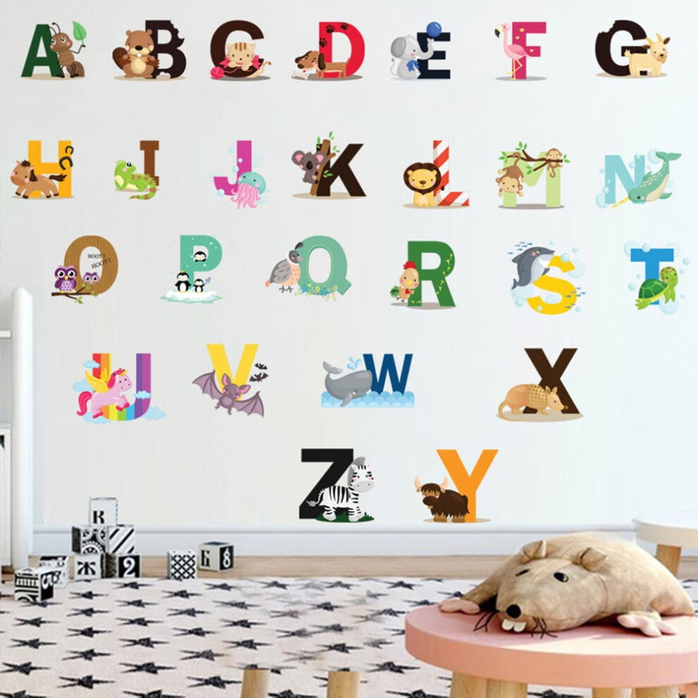 Yirtree Educational Animal Alphabet Kids Wall Decals - Baby Nursery Decor Peel & Stick Decorative Baby Stickers for Playroom, Classroom Decoration