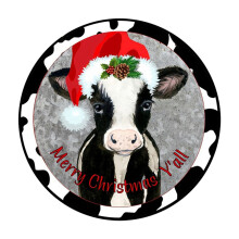 Welkomstbord met kerstmuts en koe in boerderijstijl, 30 cm grote deurdecoratie voor veranda, huis of gasteningang.