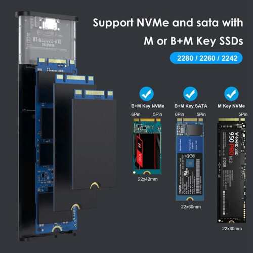 TIL M2SSD-kasse NVME SATA Dual Protocol M.2 til USB Type C3.1SSD-adapter til NVME PCIE NGFF SATA SSD-diskboks