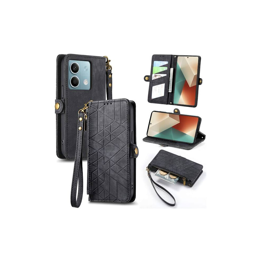 Skalo Compatible With Xiaomi Redmi Note 13 5G Embossed Pu Leather Wallet Case With Zipper - Black 9395123842004