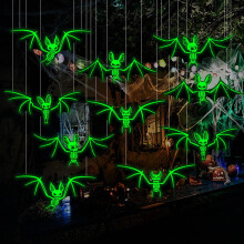 10 ks závěsných netopýrů halloweenská dekorace, velké létající plastové netopýry venkovní dekorace kompatibilní se zahradou, stromem,
