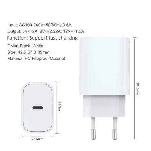 Cable de 1 m de largo + compatible con cargador de iPhone compatible con Apple 11/12/13 USB-C Blanco 1
