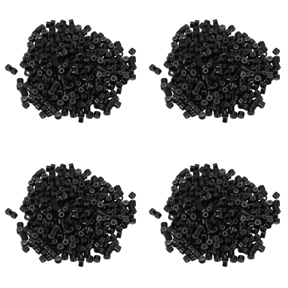 Unisex Black 2000 Pcs 5Mm Silicone Lined Micro-Ring Links Beads For I Stick Hair Extension Installation And Feathers
