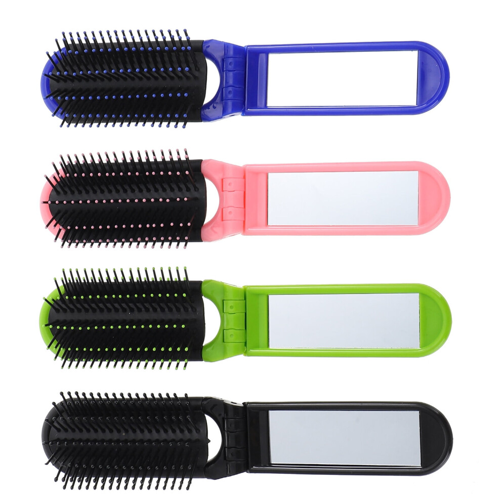 Portable Mirror Mirrors Folding Hair Comb with Brush Wallets Handheld Travel Pocket 4 Pcs