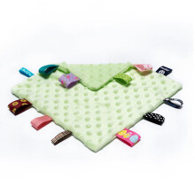 Fw Baby Appease Towel Comfortable Baby Tag Security Blanket with Colorful Tags Soft Comforter Plush Soothing Towel for Infant Toddler Green