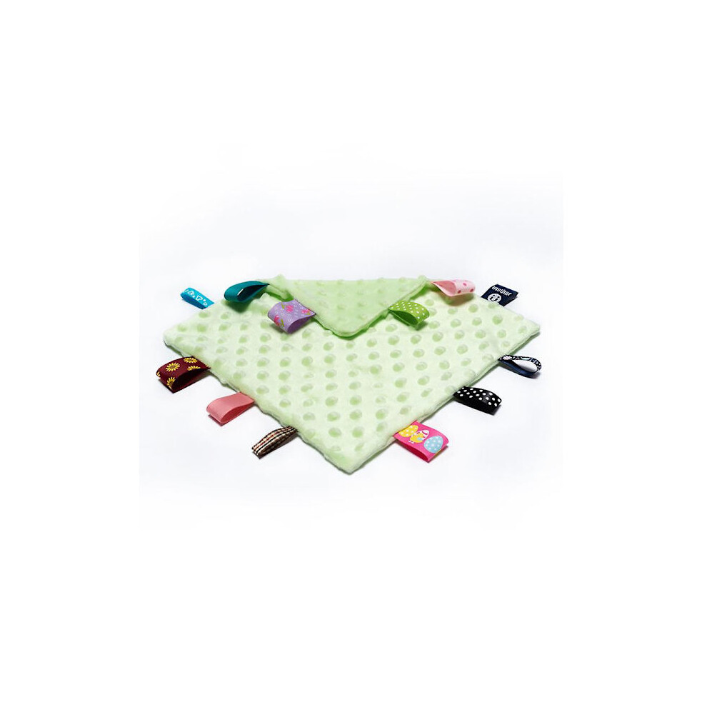 Fw Baby Appease Towel Comfortable Baby Tag Security Blanket With Colorful Tags Soft Comforter Plush Soothing Towel For Infant Toddler Green