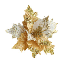 Kerstboomversiering - Glitterende stoffen bloemen, kunstbloemen, slingers en rotan ornamenten voor de feestdagen.