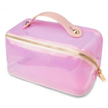 Neceser de viaje SkyAuks, bolsa transparente de PVC ligera con cremallera, bolsa de almacenamiento portátil para equipaje con asa, rosa (compatible