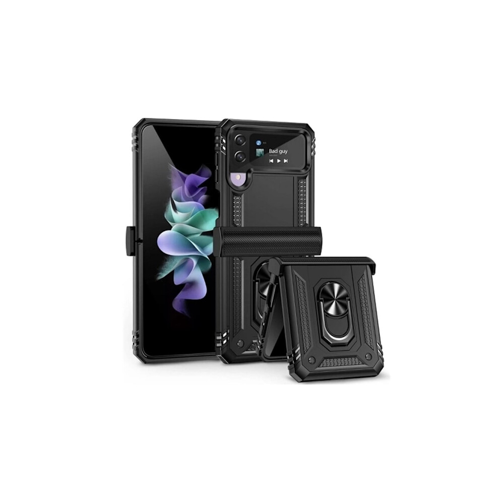 Compatible With Samsung Galaxy Z Flip 4 / Flip 3 - Shockproof Ring Armor Stand Mobile Phone Case Black 9395123935355