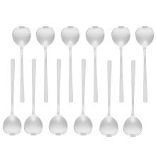 Flacher Löffelboden, Salatlöffel, Küchenlöffel, Edelstahl-Kaffeerührer, Metalllöffel, Teelöffel, Schülerlöffel, 12 Stück