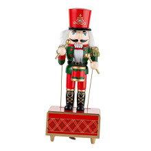 12,6 Zoll große Nussknacker-Spieluhrfigur aus Holz, Ornamente, Uhrwerkspielzeug, Puppenspielzeug, Neujahrsgeschenk, Zimmerdekoration - Rot