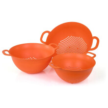 Set aus Kunststoff-Sieben: 3, 3,5 und 5 Quart (Orange) Doppelte stabile Griffe, tiefe Schüssel, BPA-frei - für Nudeln, Gemüse (3-teilig,