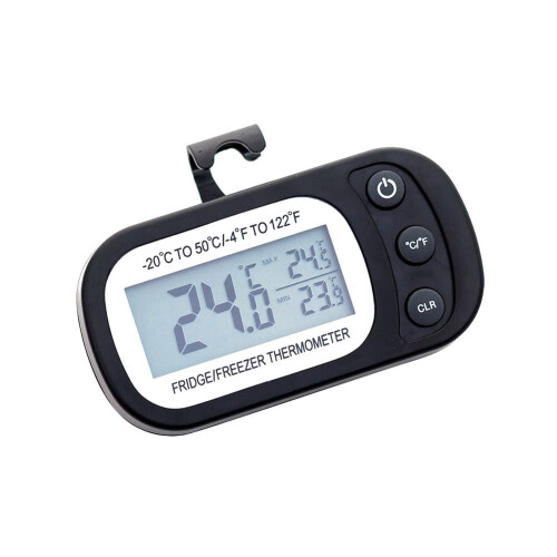 Refrigerator Fridge Thermometer Digital Freezer Room Thermometer Waterproof, Max/Min Record Function with Large LCD Display ( Black, 1)
