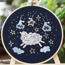 Europäisches Stickset zum Selbermachen, 15 cm – Gute Nacht, kleines Lamm, vorgedruckter Kreuzstichstoff mit Blumenmuster