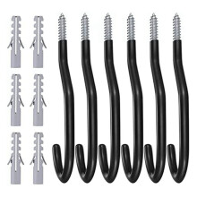 Lot de 6 crochets pour vélo muraux de garage, crochets de rangement robustes pour vélos, crochets de suspension avec revêtement PVC, pour mur et