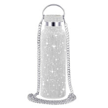Borraccia Bling con strass argentati e glitter, borraccia con catena in acciaio inossidabile tempestata di strass, 500 ml