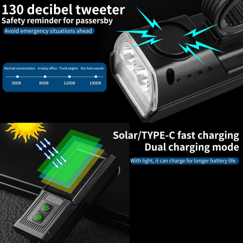Phare de vélo LED rechargeable USB-C sans klaxon électrique 1