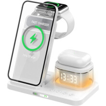 Compatibel met de draadloze iPhone-oplader 5-in-1 LED, Apple-laadstation voor op reis en thuis, multifunctionele witte standaard
