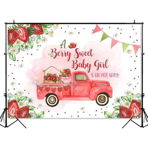 Φόντο για baby shower με φράουλες για κορίτσι - Μια γλυκιά άφιξη με μούρο, διακόσμηση 1