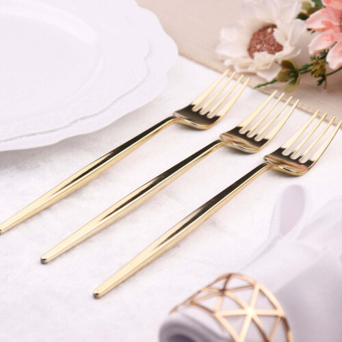 Efavormart24Pack | 8" Γυαλιστερό Χρυσό Πλαστικό Πιρούνι Μαχαιροπήρουνων, Κομψά 2