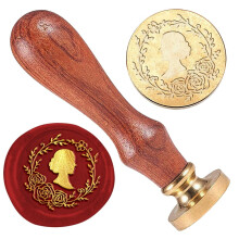 Wachssiegelstempel „Wreath Lady“, 1-Zoll-Messingkopf mit Holzgriff, geprägter Siegelstempel, geeignet für Hochzeitseinladungen,