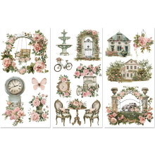6"x12" vintage bygninger rub-on transfer decals 3 stk., kompatibel med møbler, kunsthåndværk, glas, porcelæn, træ, plastik, vandtæt