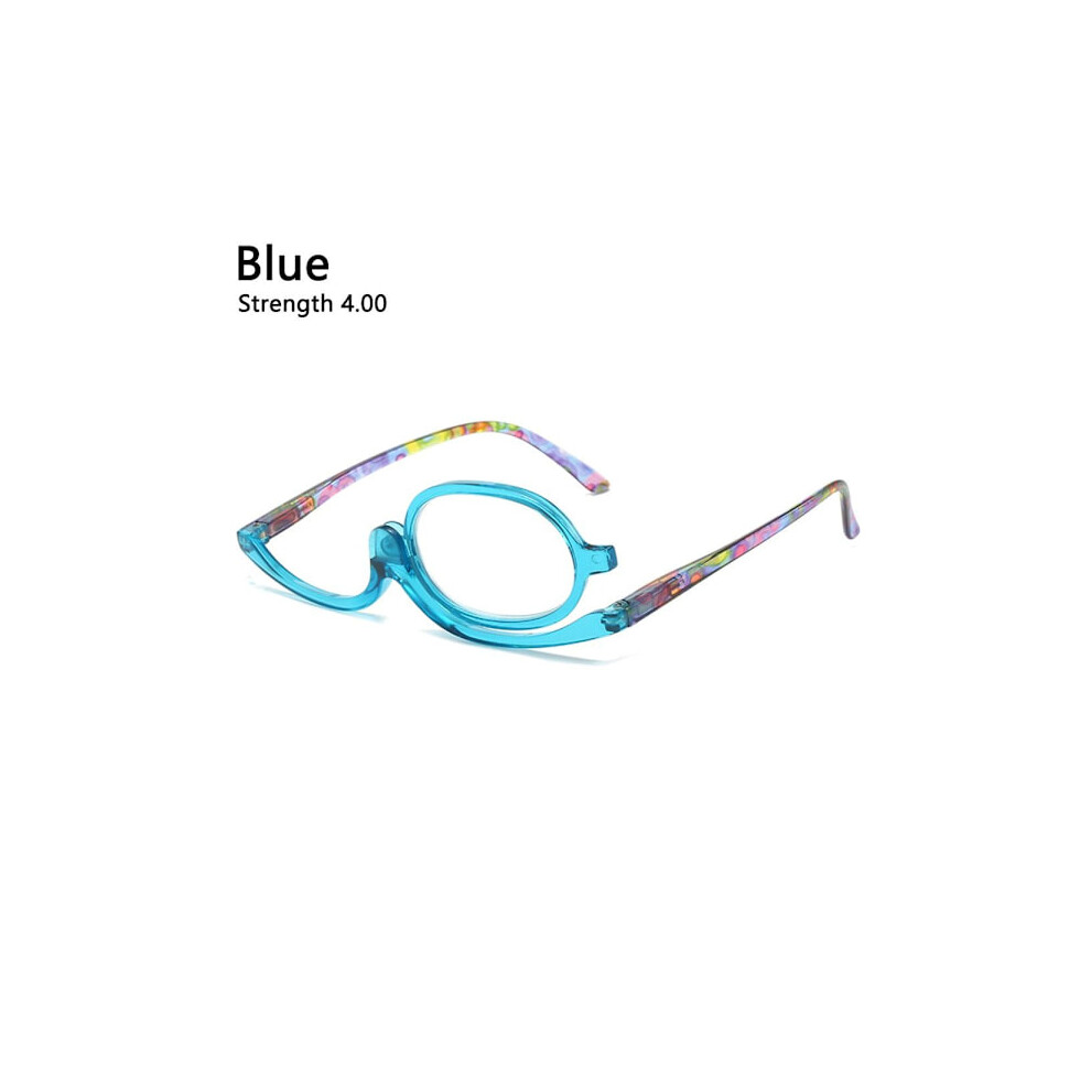 Blue Rotating Makeup Reading Glasses Foldable Glasses Strength 4.00-Strength 4.00