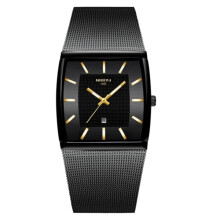 Orologio da uomo NIBOSI, marchio di lusso, orologio al quarzo quadrato blu, orologio da polso da uomo sottile e impermeabile color oro.