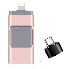 4-i-1 USB-minne med lagringsutrymme kompatibelt med iPhone, iPad, PC, iOS och Android (128 GB) Rosa 128 GB