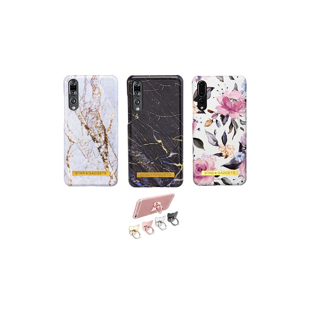 Compatible With Huawei P20 Pro - Case / Protection / Flowers / Marble Black 9395123157634