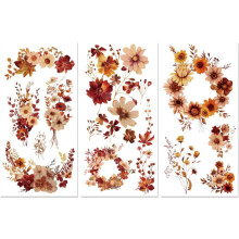15x30 cm 3 stk. tørrede blomster vandtætte UV DTF overføringsmærker, kompatible med møbler, hobbyartikler, kommoder, kommoder, skuffer, glas,