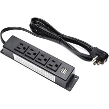 Wandstekkerdoos met USB-poorten, 4 stopcontacten en 2 USB-poorten, 1,98 meter verlengsnoer met platte stekker, monteerbare stekkerdoos