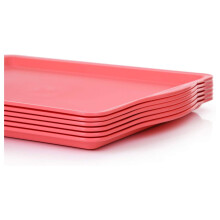 Bandeja rectangular grande de plástico irrompible de 35,5 cm con asa, color salmón - Resistente, gran capacidad, compatible con la cocina, bodas y