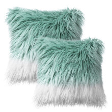 Set van 2 decoratieve sierkussens uit de Phantoscope Merino Style Faux Fur-serie, 45 x 45 cm / 50 x 50 cm, blauw/wit.