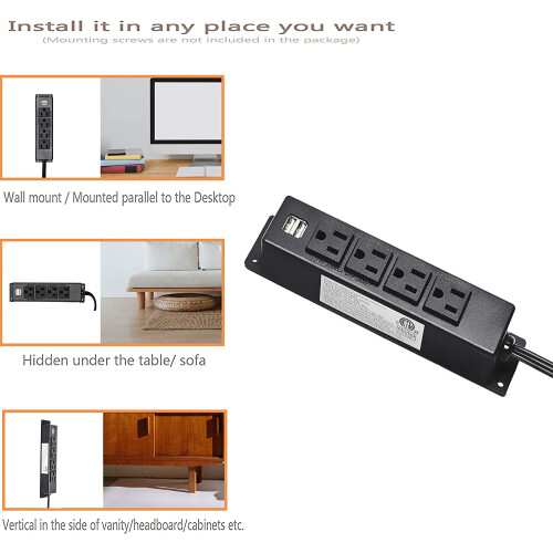 Πολύπριζο τοίχου με USB, 4 πρίζες AC και 2 θύρες USB, καλώδιο επέκτασης επίπεδης πρίζας 2