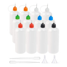 Verpakking van 12 flesjes van 120 ml met precisietip, pipet en trechter - Geschikt voor doe-het-zelfprojecten, quilling, lijm, olie en tie-dye.