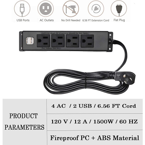 Πολύπριζο τοίχου με USB, 4 πρίζες AC και 2 θύρες USB, καλώδιο επέκτασης επίπεδης πρίζας 1