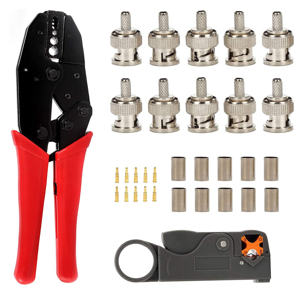 Bnc Rg58 Plug Crimp Connector And Striping Crimp Tool For Rg58/Rg59/Rg6 10 Pack Red 9395123277493