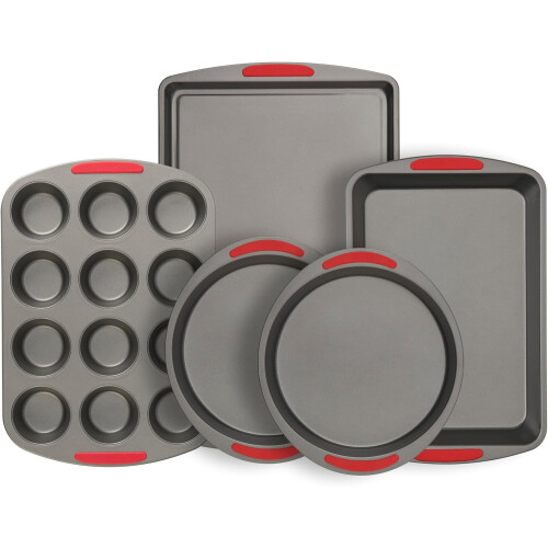 Σετ 5 αντικολλητικών σκευών ψησίματος Goodcook Mega Grip από χάλυβα με ταψί για μπισκότα,