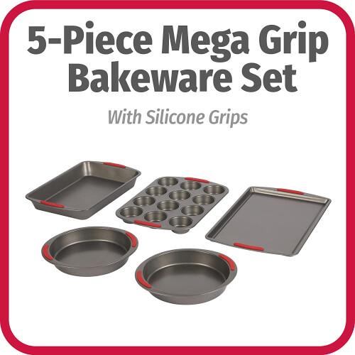 Σετ 5 αντικολλητικών σκευών ψησίματος Goodcook Mega Grip από χάλυβα με ταψί για μπισκότα, 1