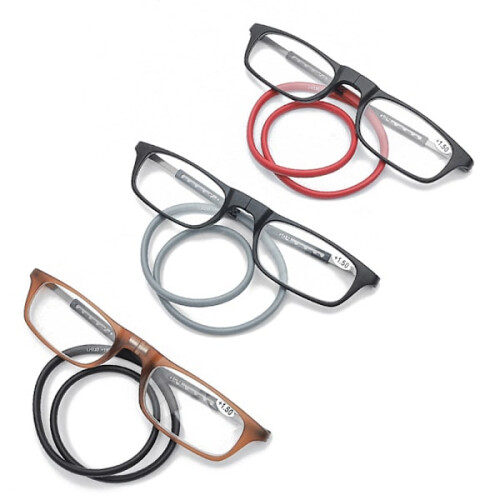 Magnetische leesbril met elastisch koord, zwart/rood +3,5 1