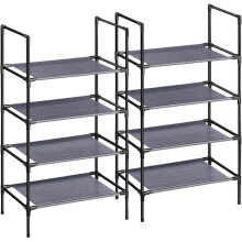 Skohylle med 4 hyller, sett med 2, skostativ, skooppbevaring i metallramme, hyller av fiberduk, til gangen