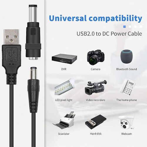 Cabo de carregamento USB para DC 5.5 com conector de 2.1mm e 5V DC, com 13 plugues intercambiáveis. 2
