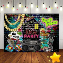 Neon Graffiti 80'er 90'er Maling Baggrund Babyshower Fest Fotografi Baggrund til Festivaler Dekoration Fotobanner Fødselsdag Baggrund