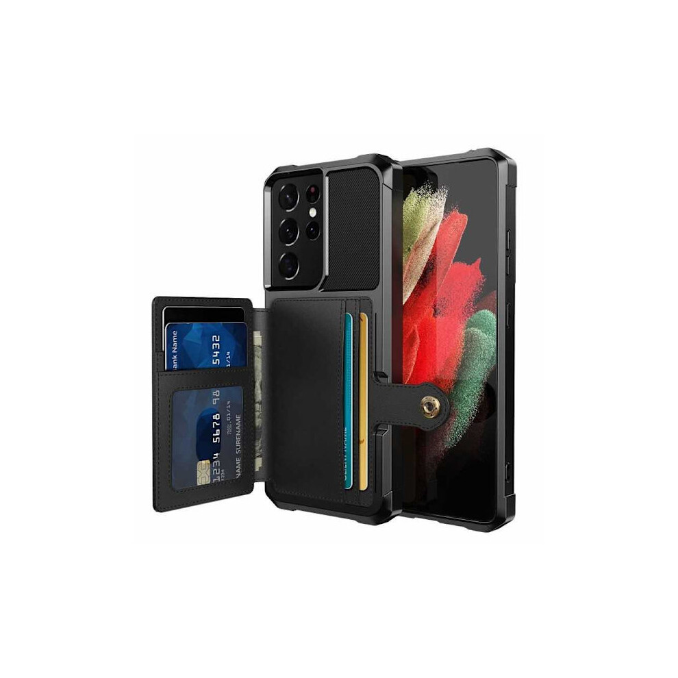 Compatible With Samsung S21 Ultra Shockproof Premium Case 4-Compartment Solid V3 Black 9395123279558