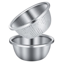 2 Edelstahl-Siebe – lebensmittelecht, glatt poliert, rostfrei, hohle Abtropfschale für Küche, Obst und Gemüse – kompatibel