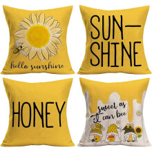 Zomerse kussenhoezen 18x18 inch, set van 4, Hello Summer Vibes met watermeloen, ananas, fiets, tropische bloemen en citroendecoratie.