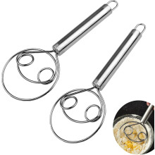 2 Pack Stainless Steel Dough Whisk, Pastry Blender for Bread, Cake, Batter - Dutch Style Hand Mixer Tool, Silver (Compatible with Standard Mixers)