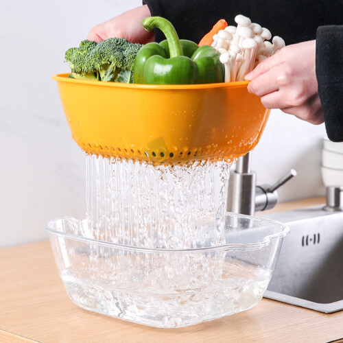 Hesroicy Drain Basket Double Layer Fine Mesh Multi-function Vegetable Fruit Washing Basin Kitchen Gadget 2